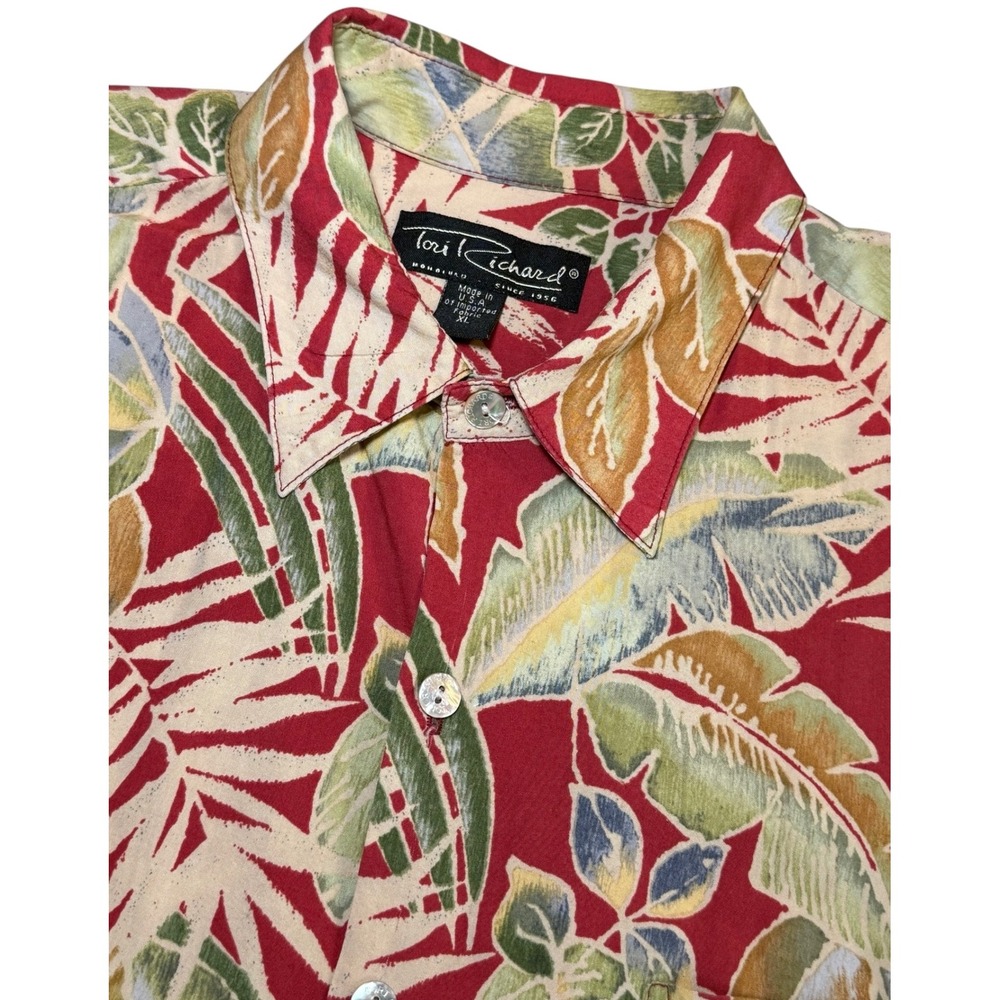 Tori Richard Hawaiian Shirt Mens XL Red Tropical Leaf Button Down Viscose S/S